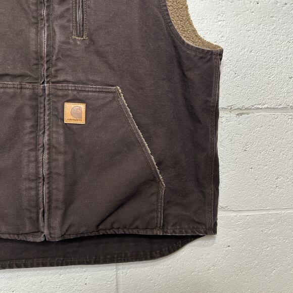 Carhartt Sherpa-Lined Mock-Neck Vest “Dark Brown” V33 DKB - Picture 3 of 8